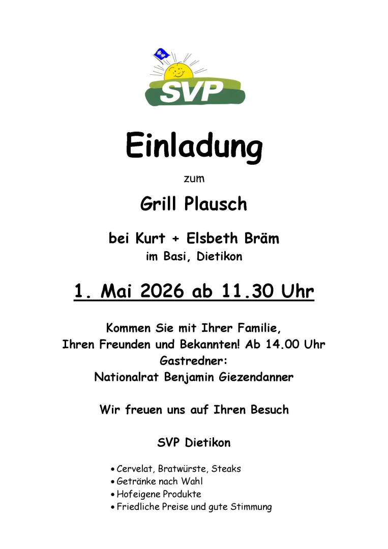 1. Mai Veranstaltung SVP Dietikon im Basi (Hof Bräm)